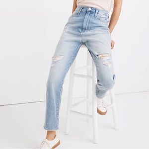Madewell The Mom Jean in Gilford Wash Ripped Edition High Waist Jeans
